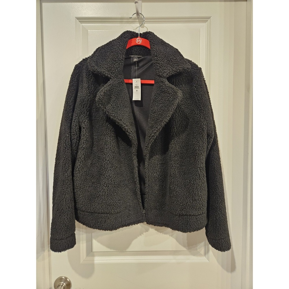 Banana Republic Teddy Sherpa‎ Jacket New Women's Size M Open Front Design Black